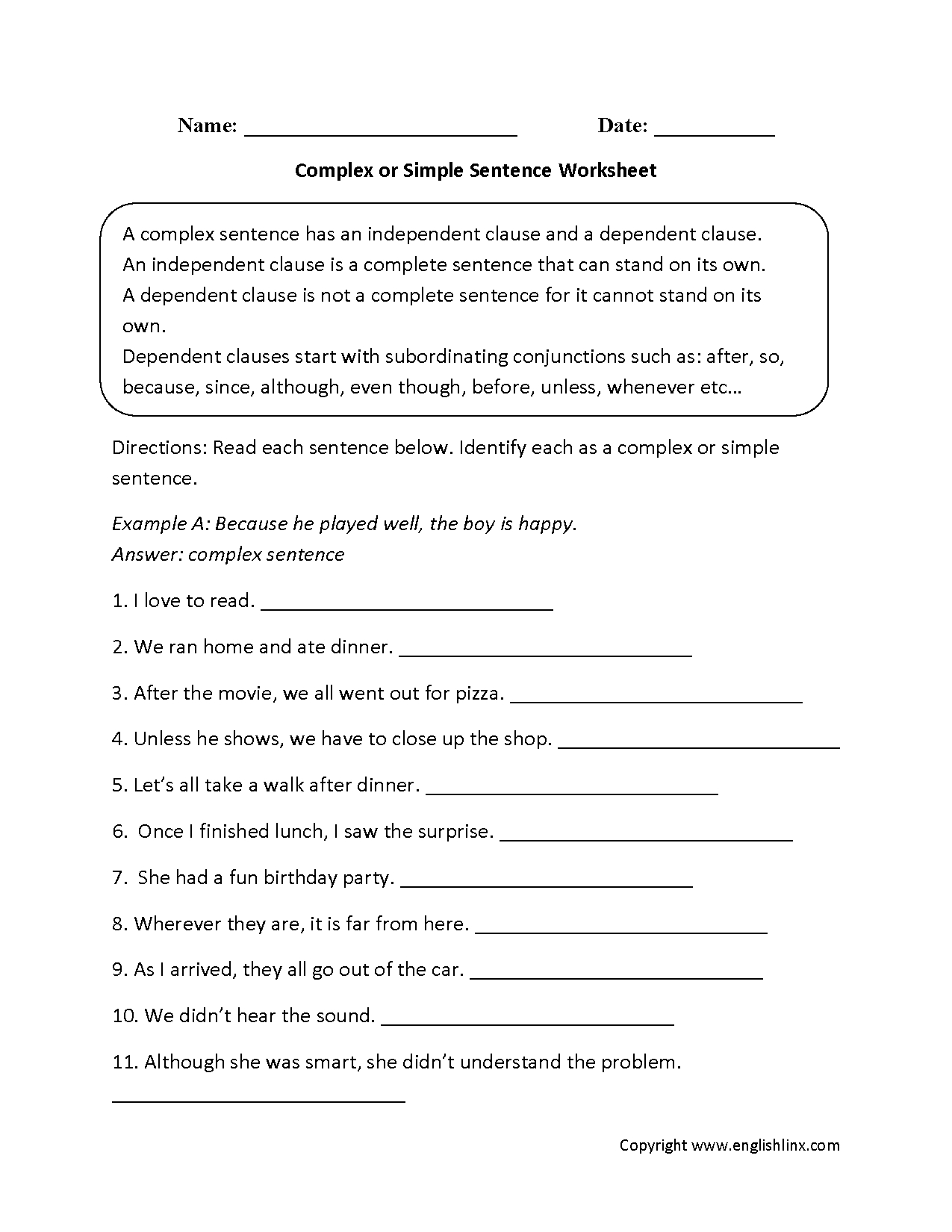 Complex Sentences Worksheets | Complex Or Simple Sentences Worksheet with regard to Free Printable Worksheets On Simple Compound And Complex Sentences