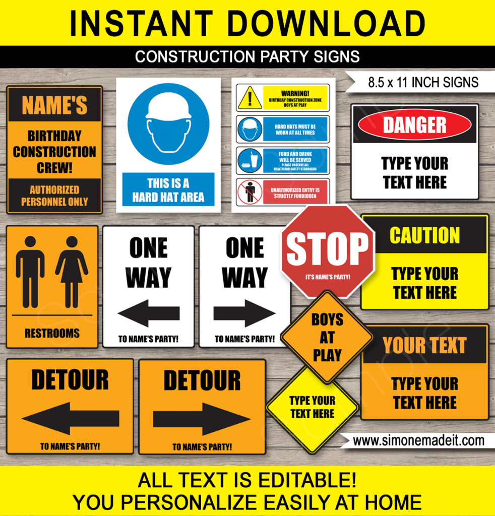 Construction Party Signs   8.5X11 Inches (A4) Throughout Free Printable Party Signs