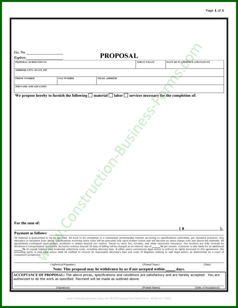 Construction Proposal Bid Template Style <h2>2 Intended For Free Printable Contractor Proposal Forms Construction Proposal Bid Template Style <h2>2 Intended For Free Printable Contractor Proposal Forms