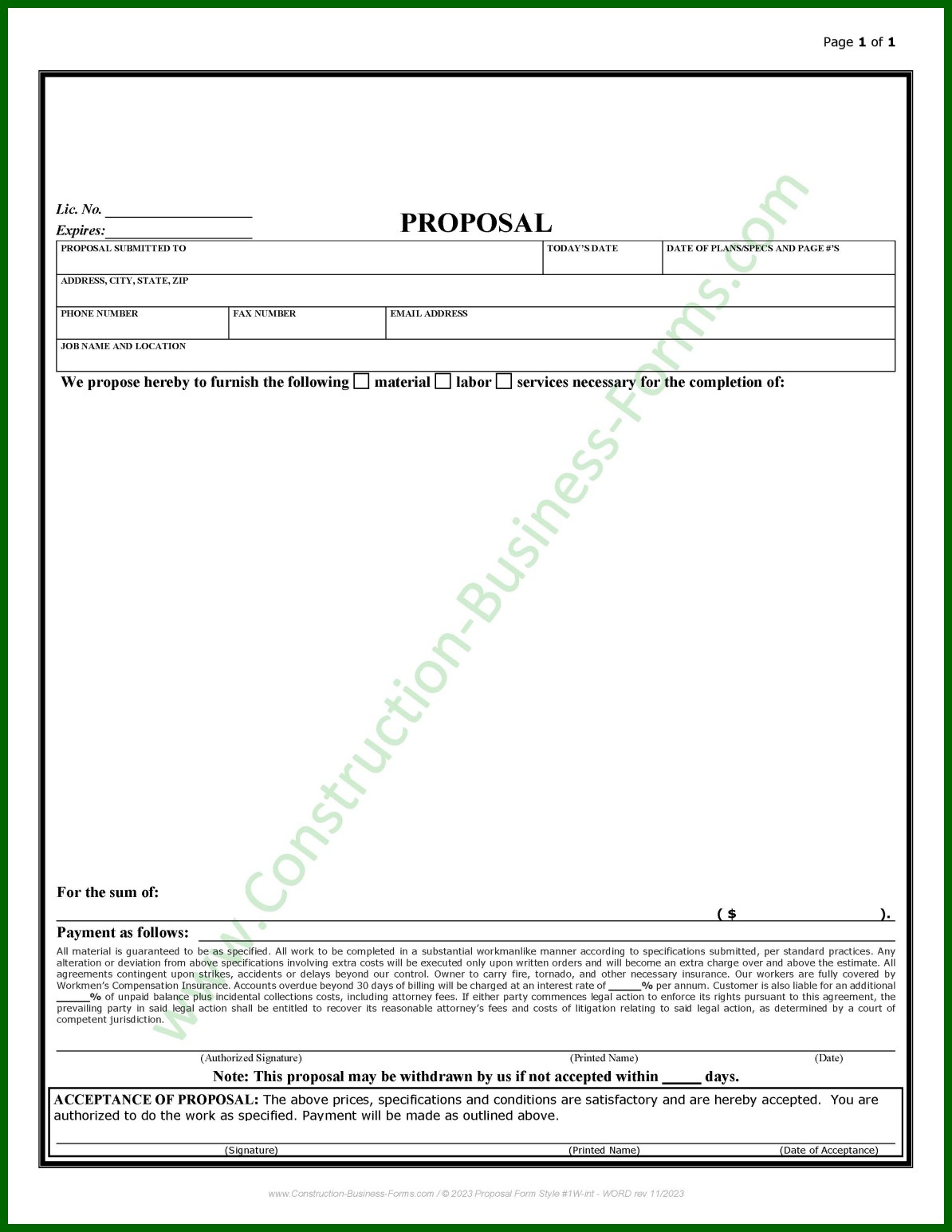 Construction Proposal Bid Template - Style</p>
<h2>2 intended for Free Printable Contractor Proposal Forms