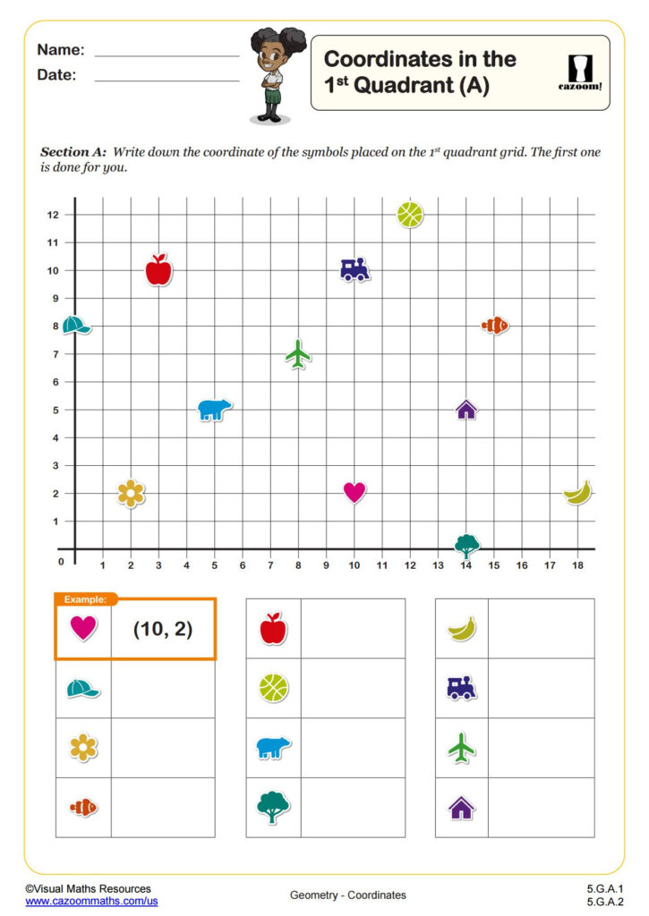 Coordinates In The First Quadrant (A) | Pdf Printable Geometry Throughout Free Printable Coordinate Grid Worksheets Coordinates In The First Quadrant (A) | Pdf Printable Geometry Throughout Free Printable Coordinate Grid Worksheets