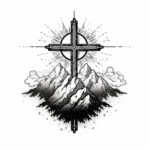 Cross Over Mountains Tattoo Design   Download High Resolution Digital Art  Png Transparent Background | Printable Svg Tattoo Stencil Throughout Free Printable Cross Tattoo Designs