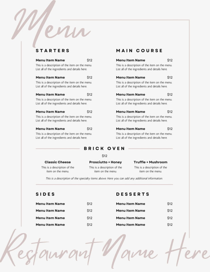 Design a Menu For Free Printable
