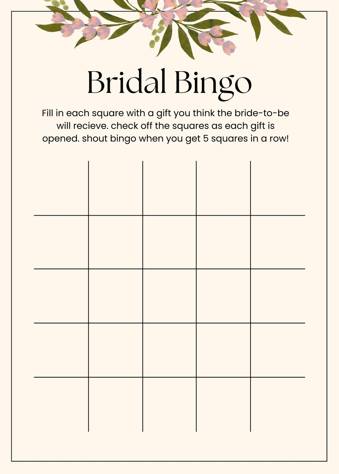 Customize 45+ Bridal Shower Bingo Card Templates Online - Canva with regard to Free Printable Wedding Shower Greeting Cards