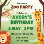 Customize 50+ Jungle Birthday Invitations Templates Online   Canva Inside Jungle Theme Birthday Invitations Free Printable
