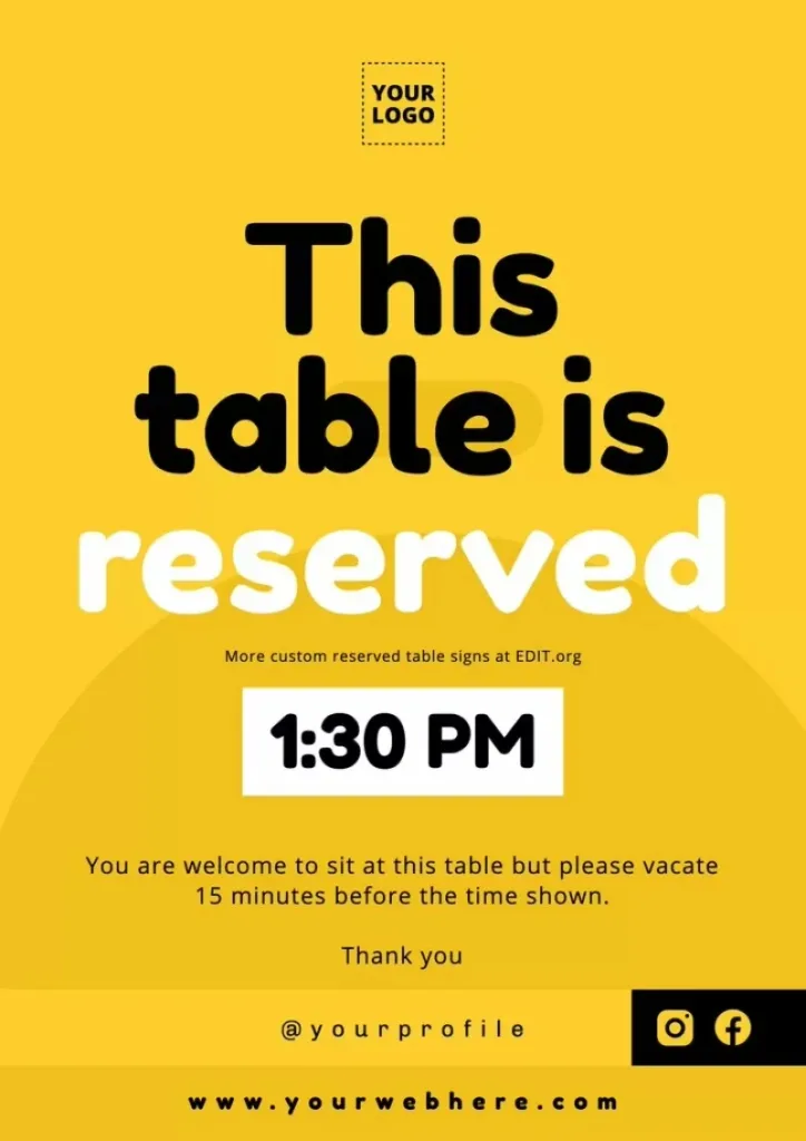 Customize Printable Reservation Signs For Tables With Regard To Free Printable Reserved Table Signs