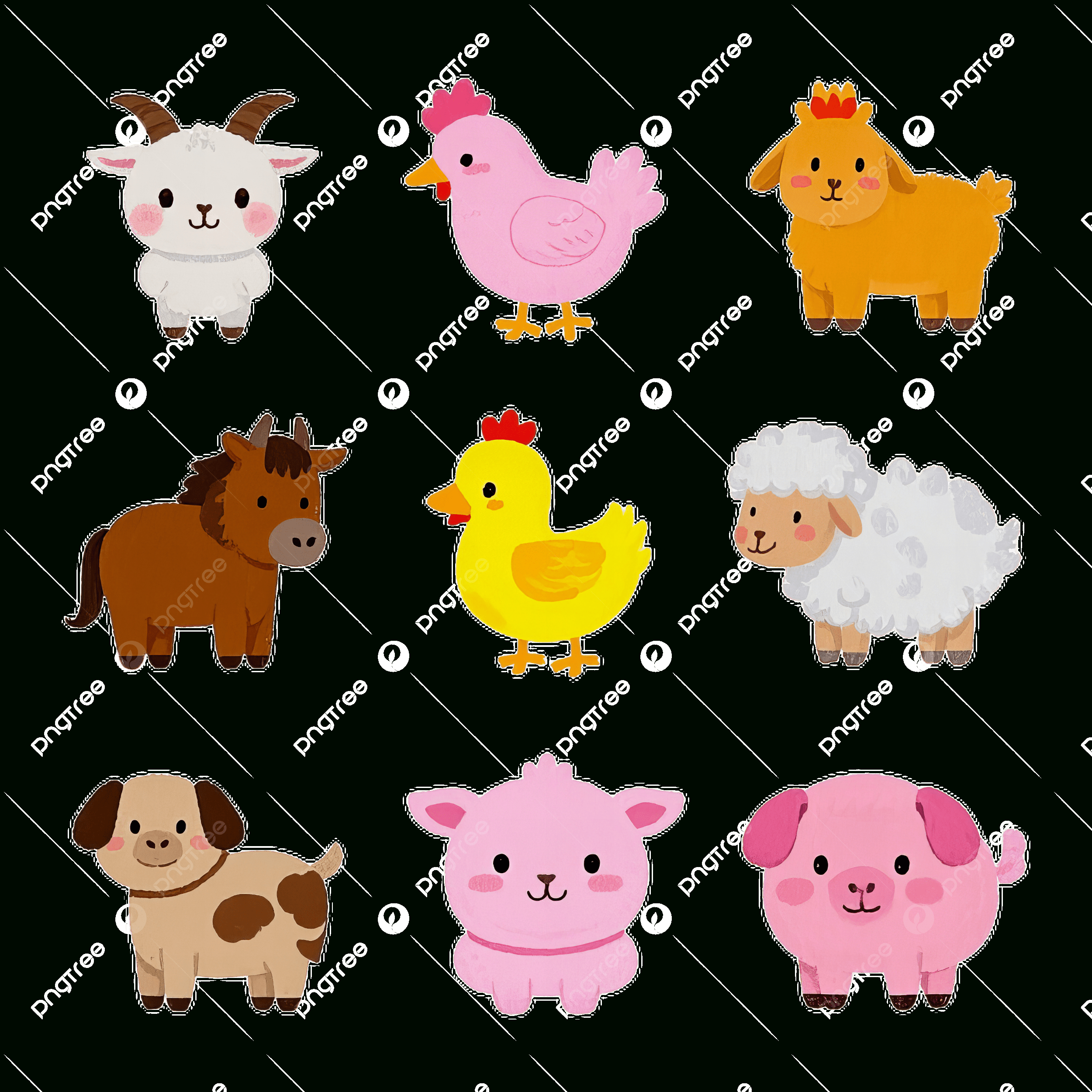 Cute Cartoon Farm Animals Adorable Livestock Illustrations Kawa inside Free Printable Farm Animal Clipart