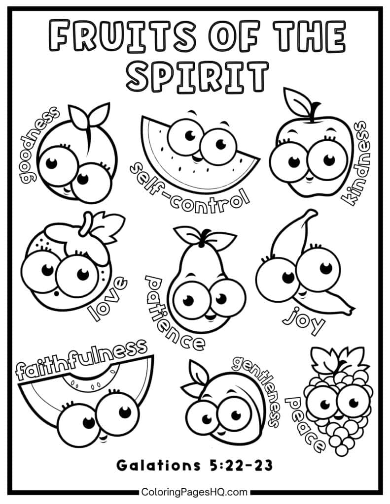 Cute Fruit Of The Spirit Coloring Pages (Free Pdf Printables within Fruit of the Spirit Free Printable