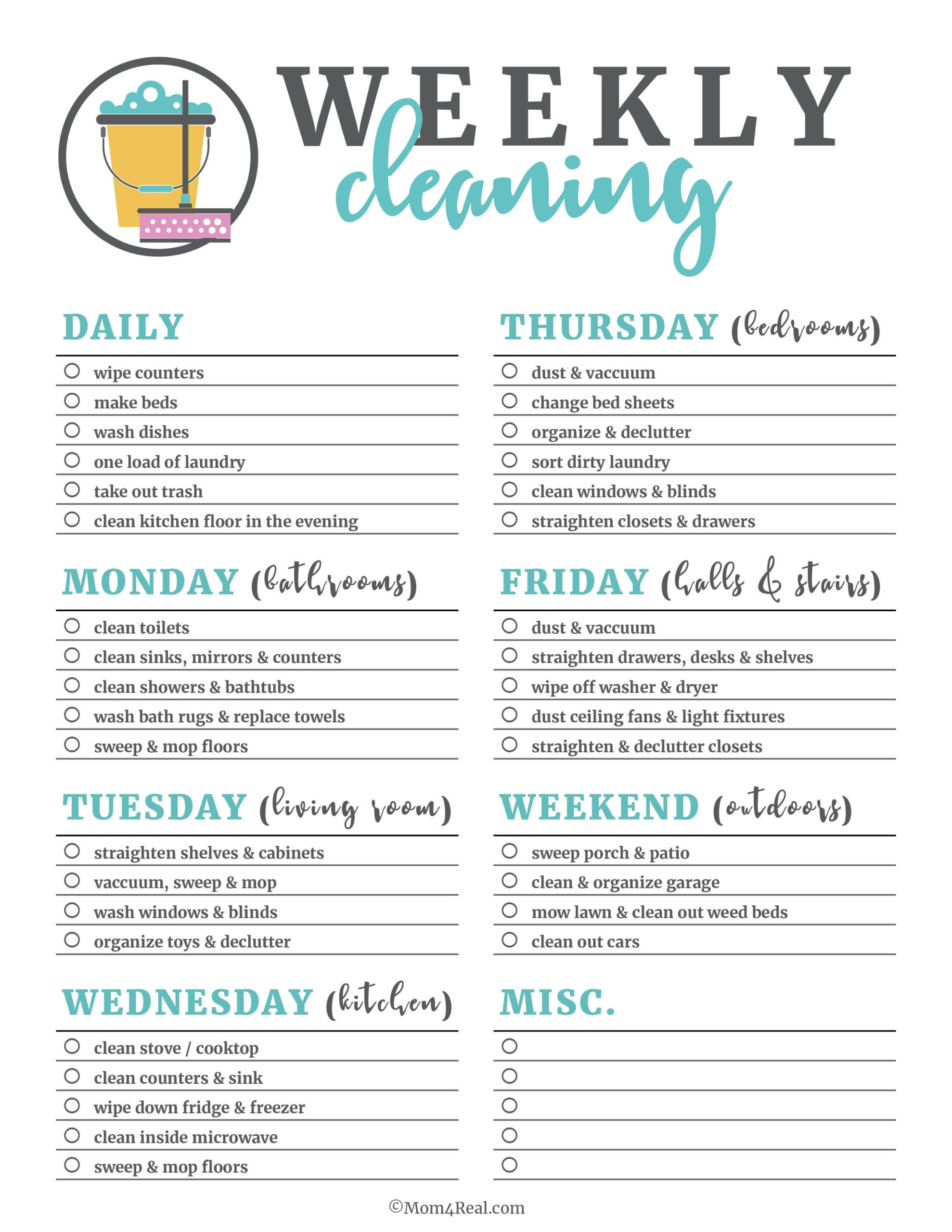Daily Weekly Monthly Cleaning Checklist Printable Free - Printable regarding Free Printable Housework Checklist