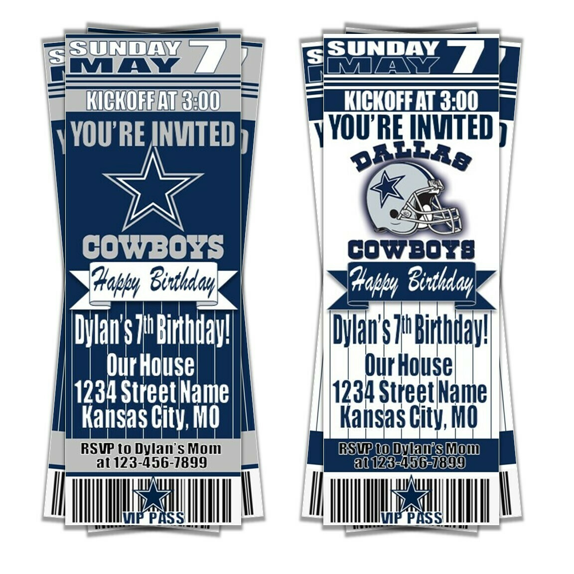 Dallas Cowboys Birthday Ticket Style Invite Custom for Free Printable Dallas Cowboys Birthday Invitations