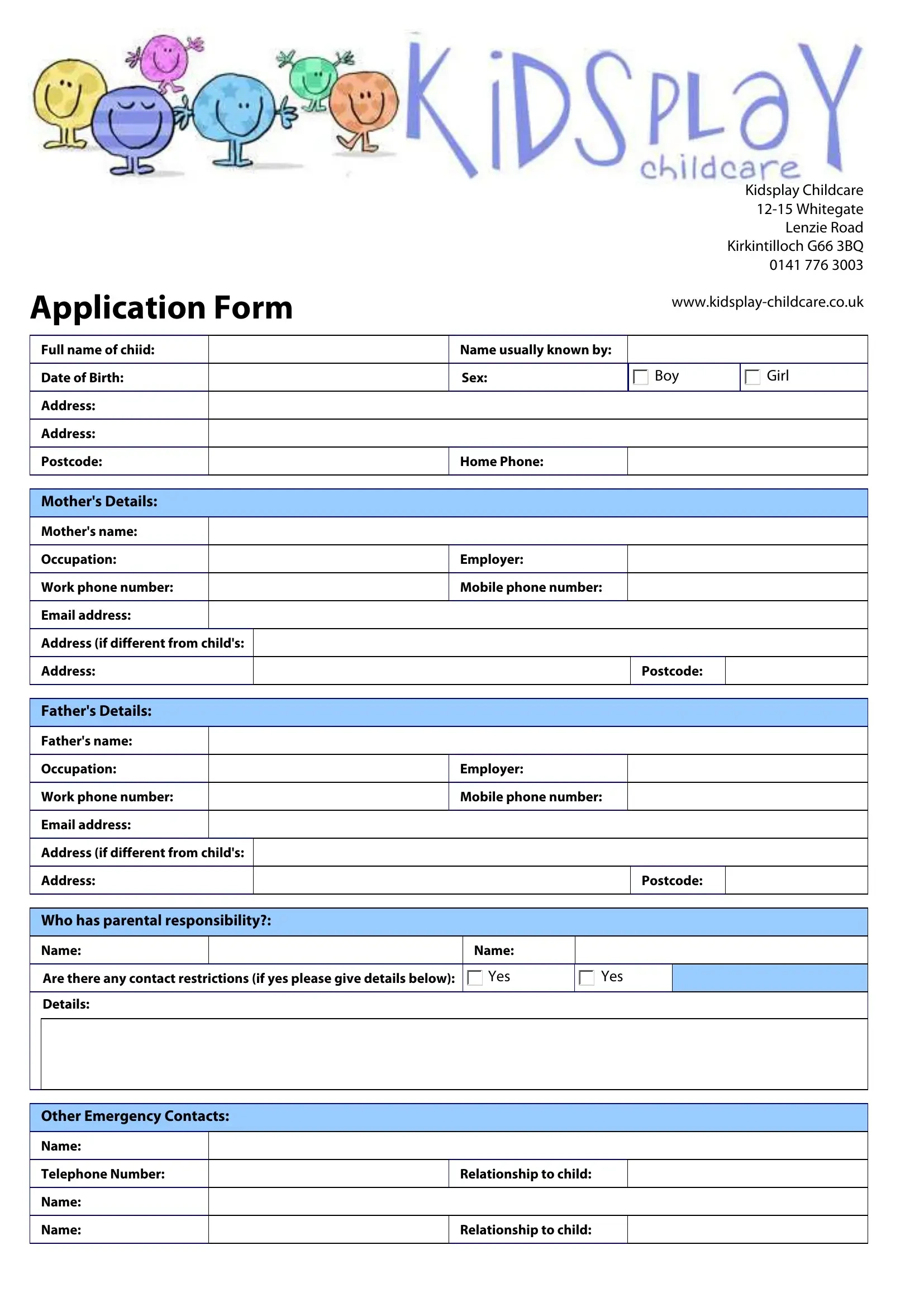 Daycare Registration Form ≡ Fill Out Printable Pdf Forms Online regarding Free Printable Daycare Forms For Parents