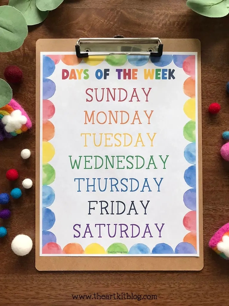 Days Of The Week Chart: Rainbow Style {Free Printable Download With Regard To Free Printable Days Of The Week Days Of The Week Chart: Rainbow Style {Free Printable Download With Regard To Free Printable Days Of The Week