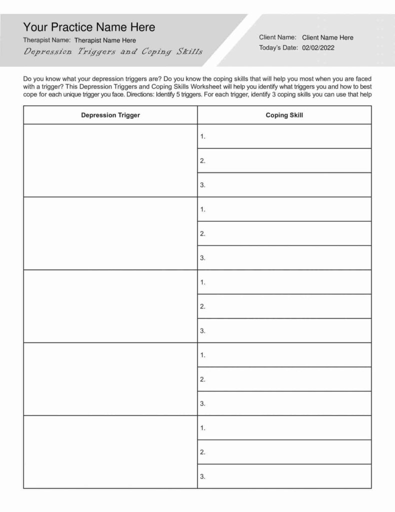 Depression Triggers And Coping Skills Worksheet Pdf | Therapybypro Inside Free Printable Worksheets On Depression Depression Triggers And Coping Skills Worksheet Pdf | Therapybypro Inside Free Printable Worksheets On Depression