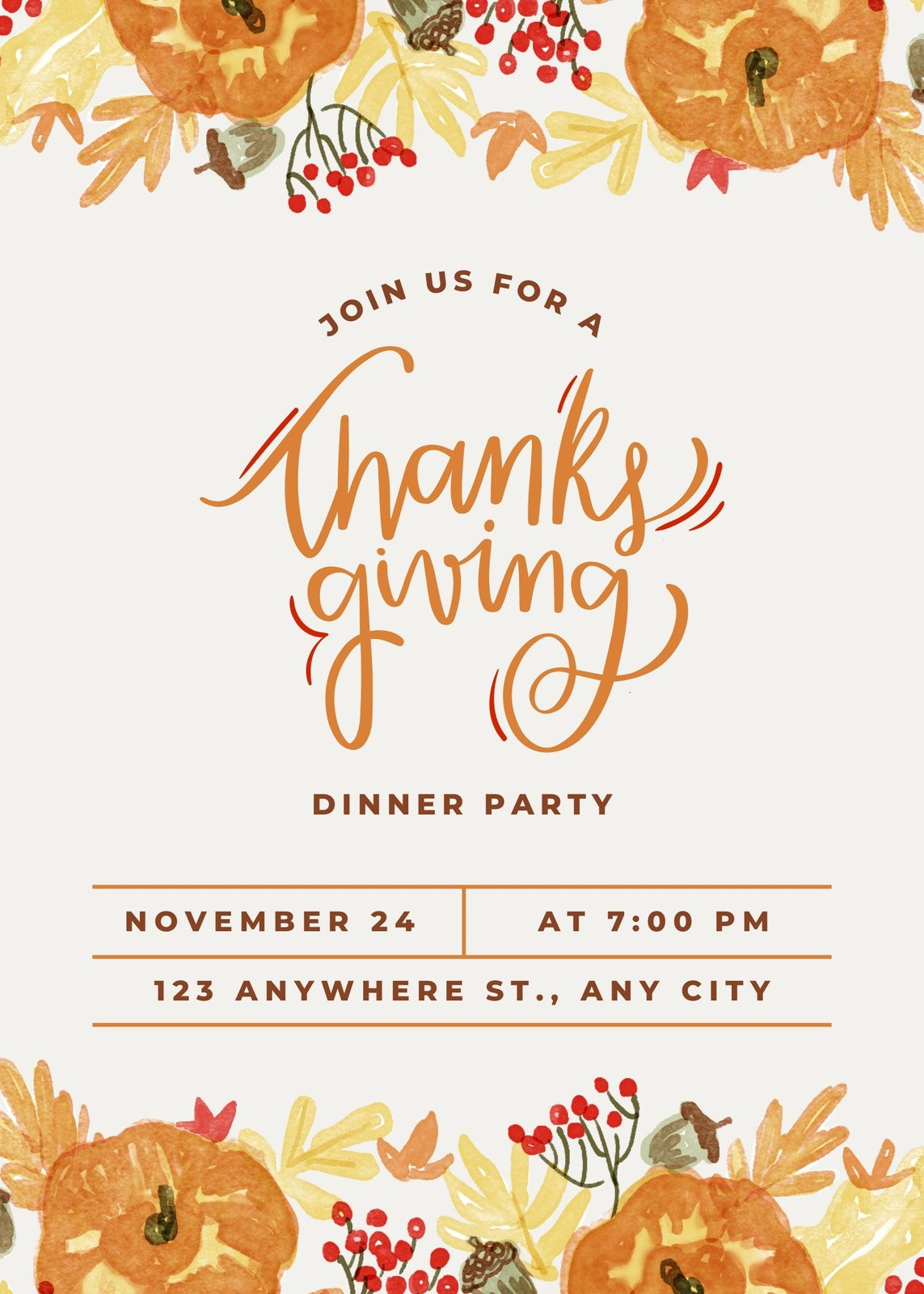 Design And Print Portrait Thanksgiving Invitations | Canva with regard to Free Printable Thanksgiving Invitations