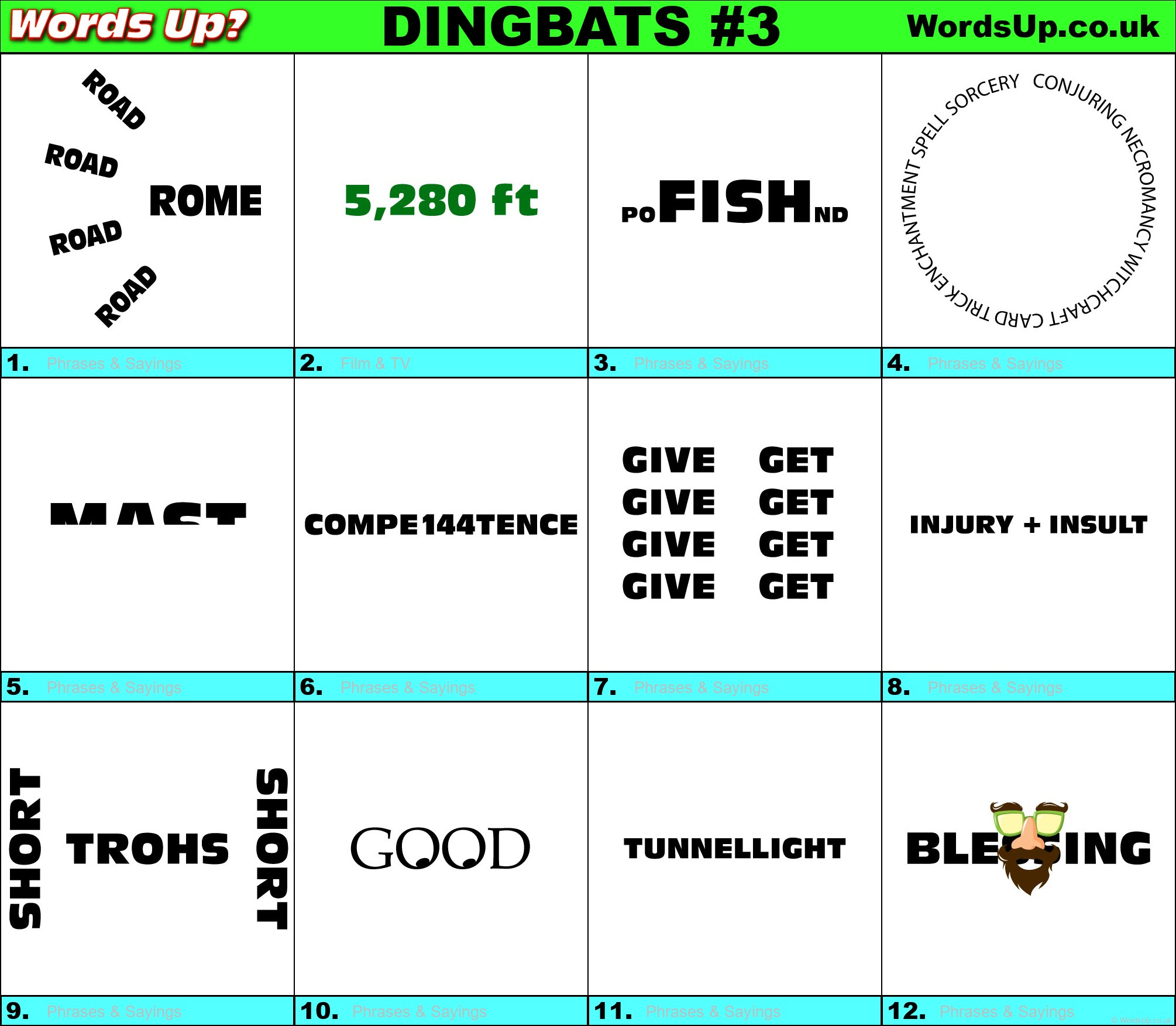 Dingbats Quiz #3 » Find The Answers To Over 730 Dingbats! » Words intended for Free Printable Dingbats Puzzles