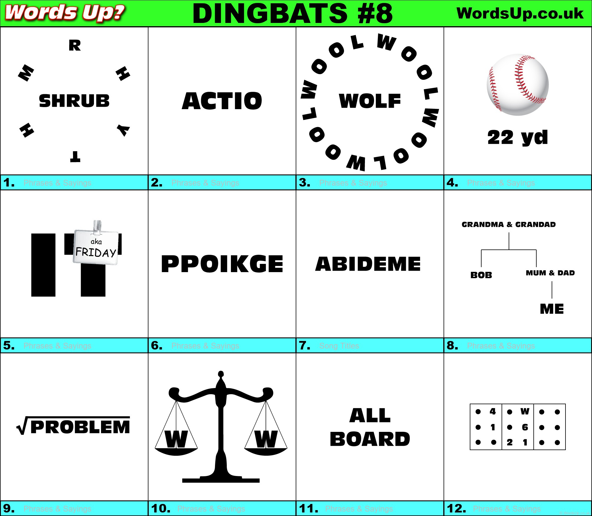 Dingbats Quiz #8 » Find The Answers To Over 730 Dingbats! » Words pertaining to Free Printable Dingbats Puzzles