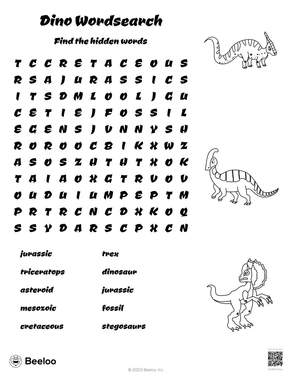 Dinosaur-Themed Word Searches • Beeloo Printable Crafts And pertaining to Free Printable Dinosaur Word Search