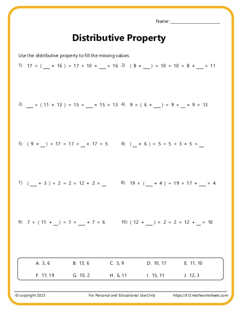 Distributive Property Worksheets pertaining to Free Printable Distributive Property Worksheets