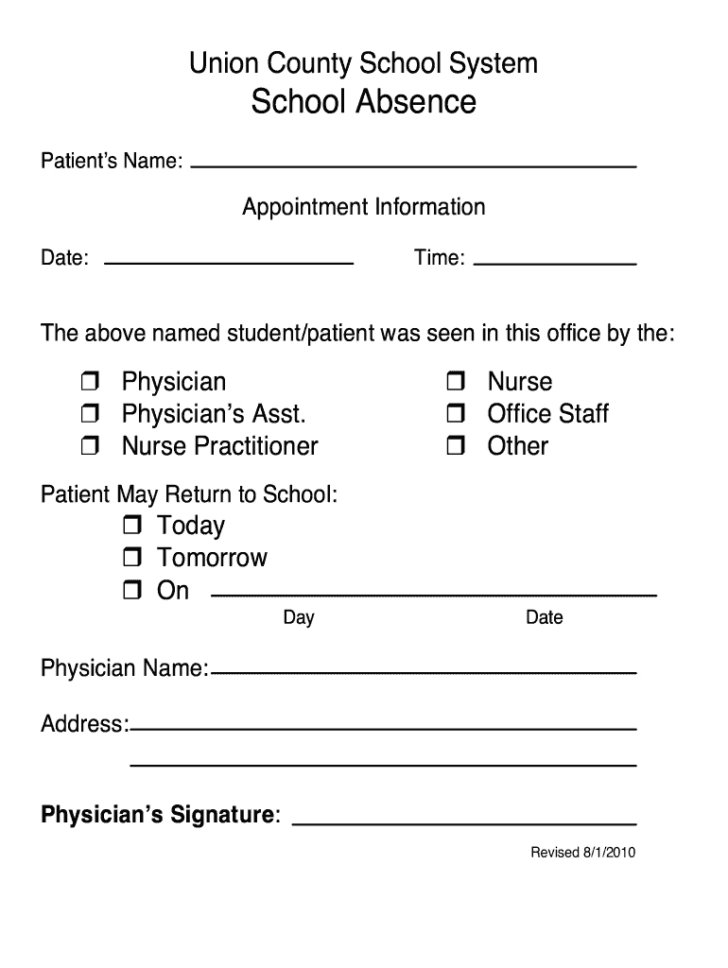 Free Printable Doctors Excuse For School