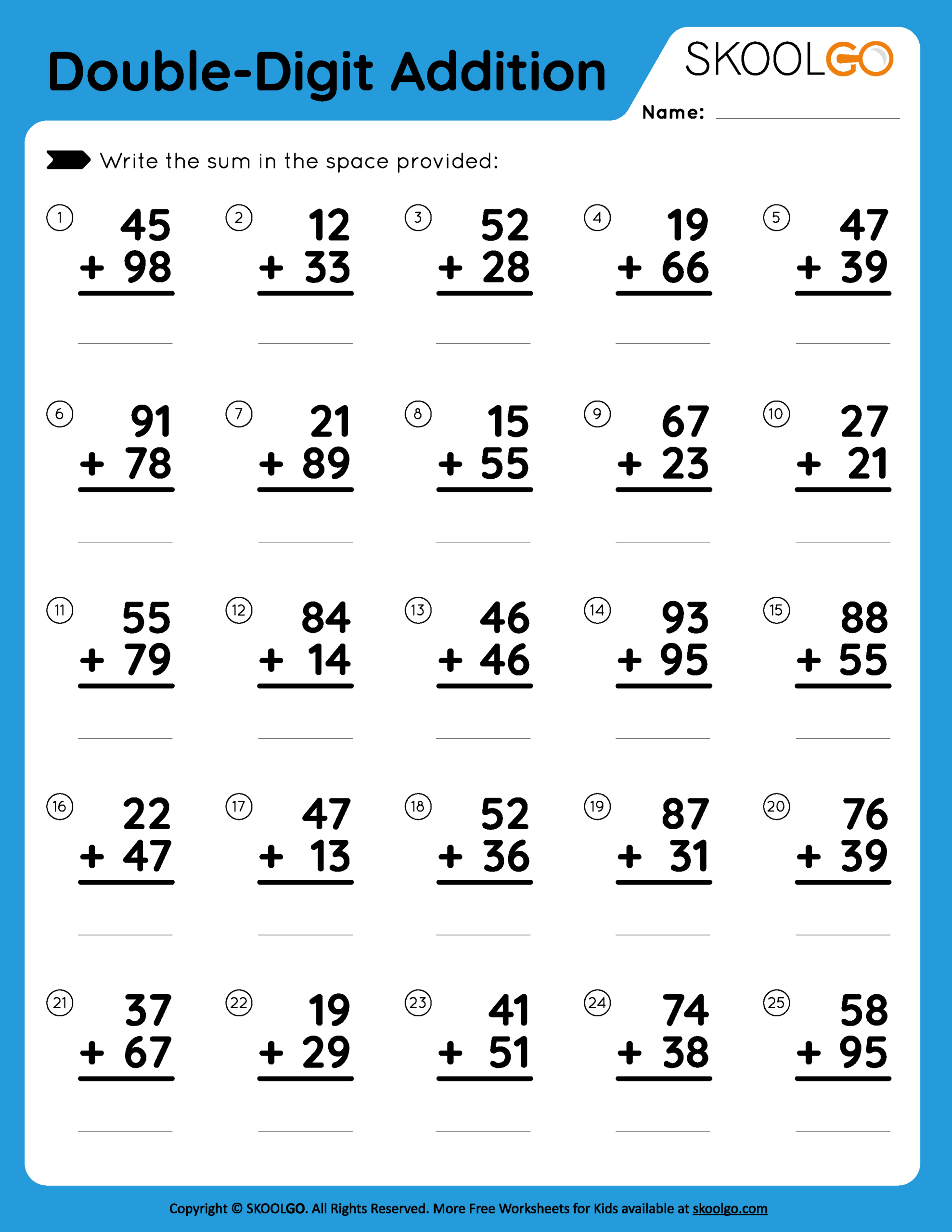 Double-Digit Addition - Free Worksheet For Kids - Skoolgo pertaining to Free Printable Two Digit Addition Worksheets