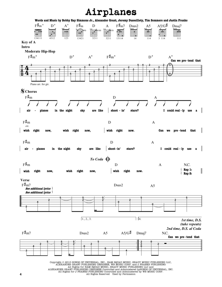 Airplanes Piano Sheet Music Free Printable