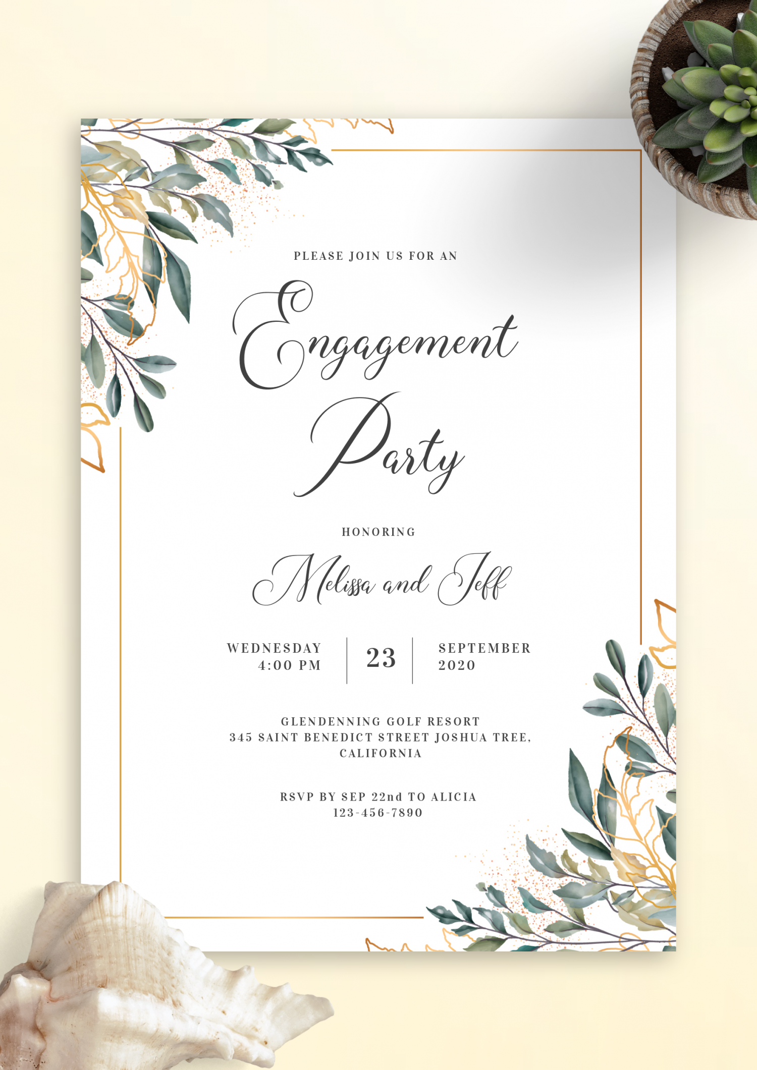 Download Printable Golden Leaves Engagement Party Invitation Pdf inside Free Printable Engagement Party Invitations