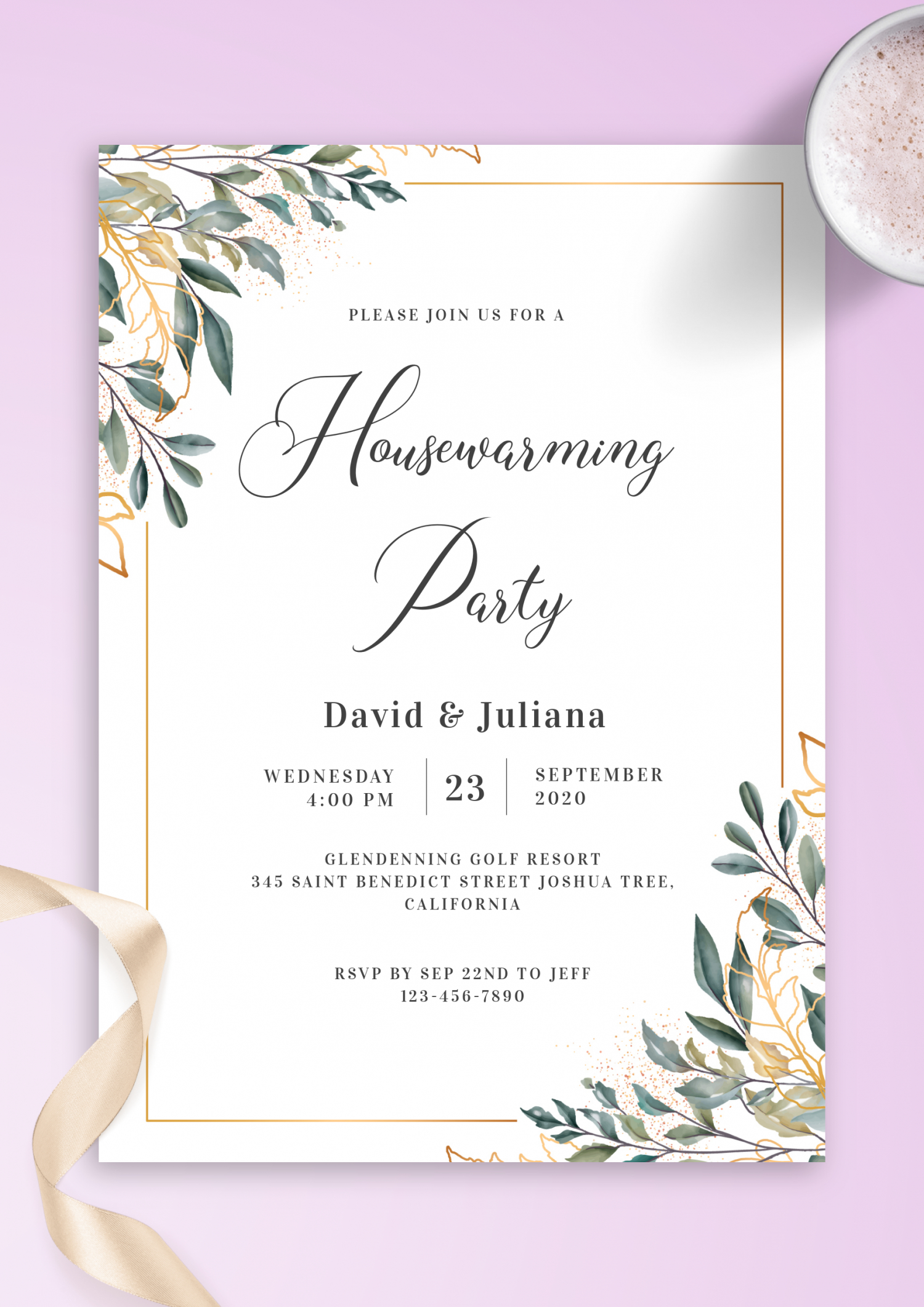 Download Printable Golden Leaves Housewarming Invitation Pdf within Free Printable Housewarming Invitations Cards