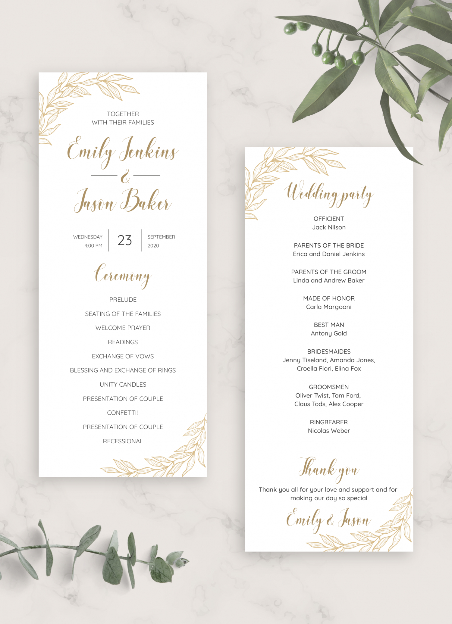 Download Printable Golden Wedding Program Pdf in Free Printable Wedding Program Templates