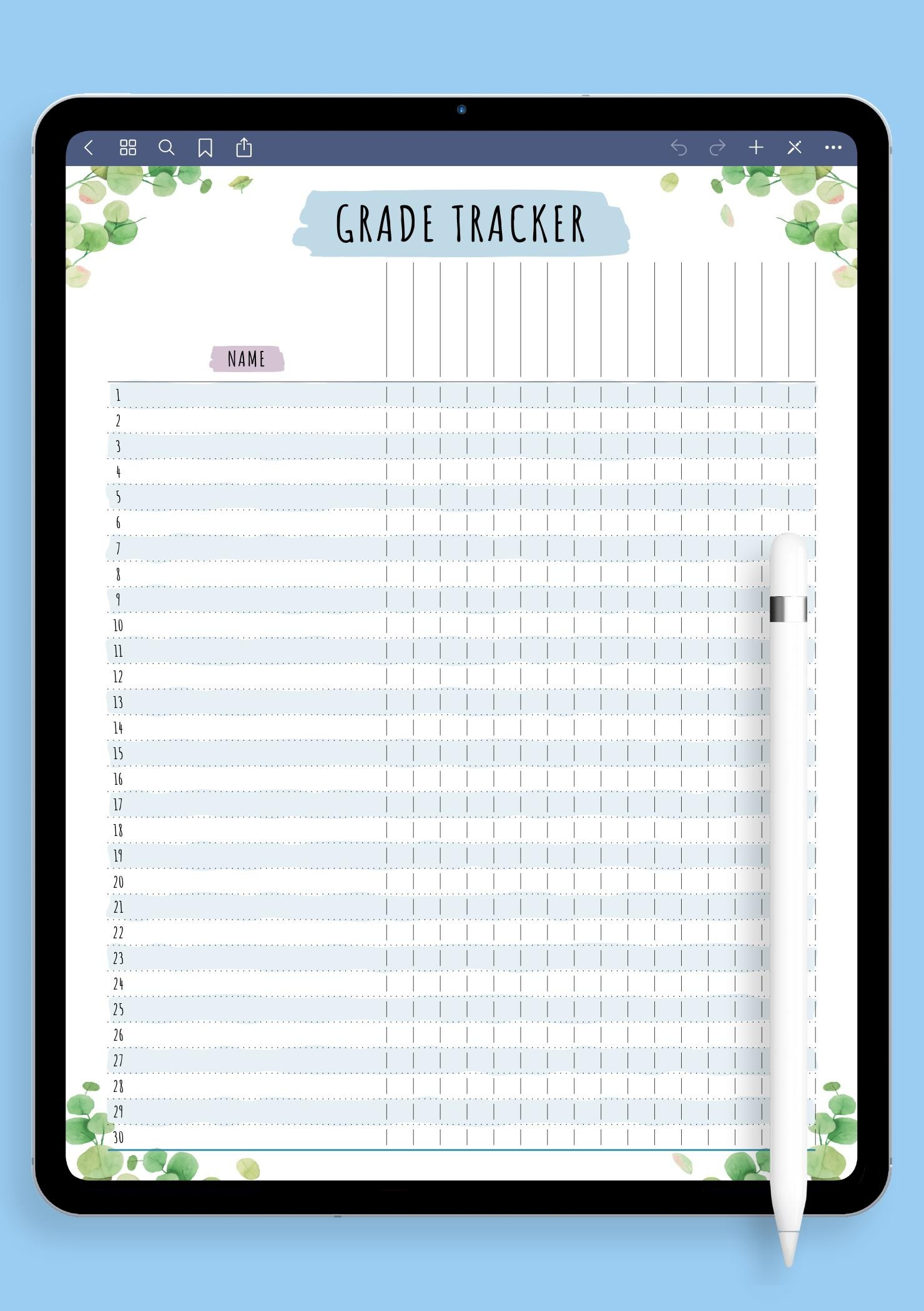 Download Printable Gradebook Template - Floral Style Pdf within Free Printable Gradebook Sheets For Teachers