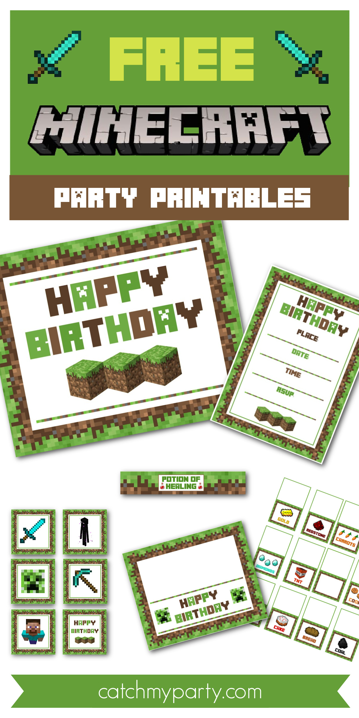 Download These Awesome Free Minecraft Party Printables! | Catch My regarding Free Printable Minecraft Invitations