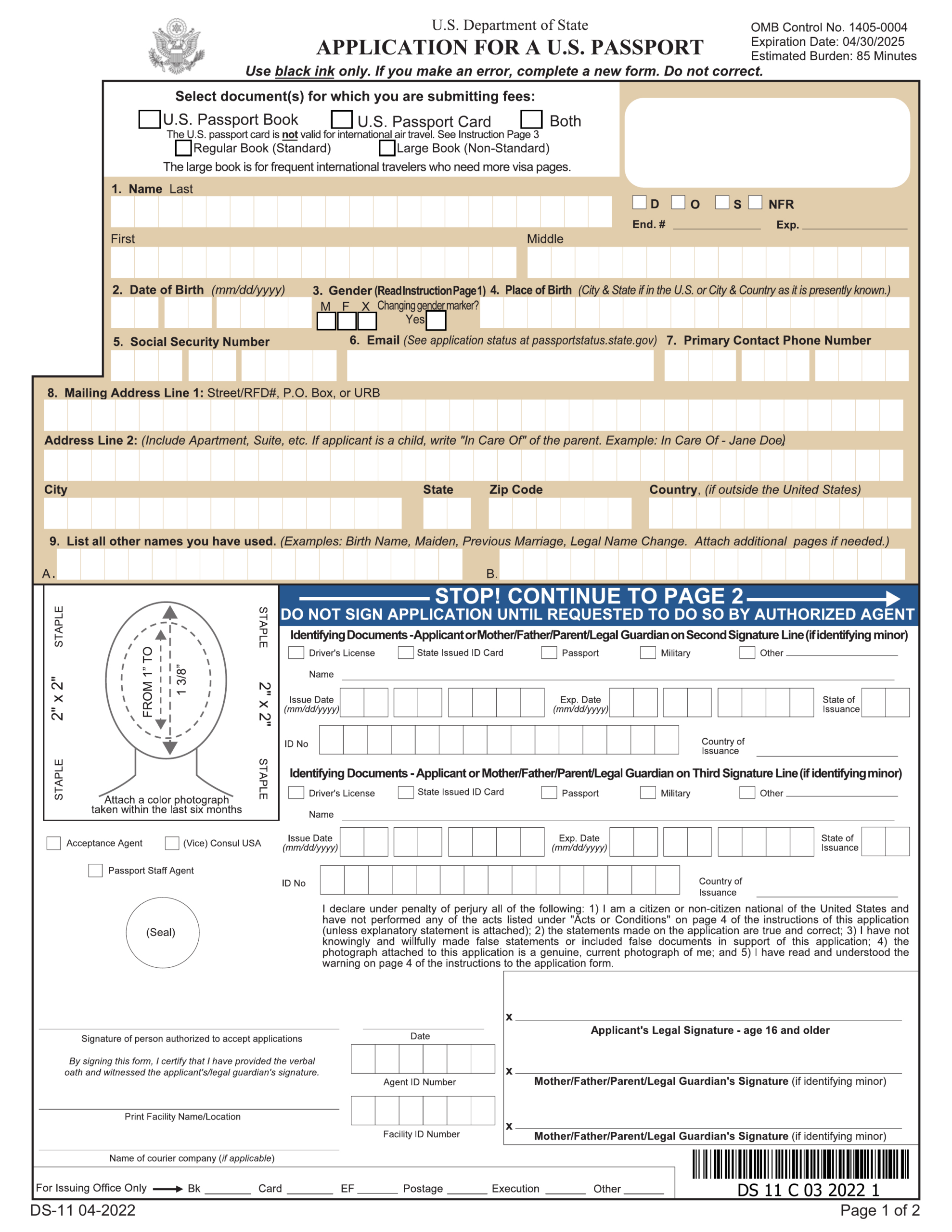 Ds-11 Passport Application Form 2024-2025 - Fill & Download - Pdf Guru pertaining to Free Printable Ds 11