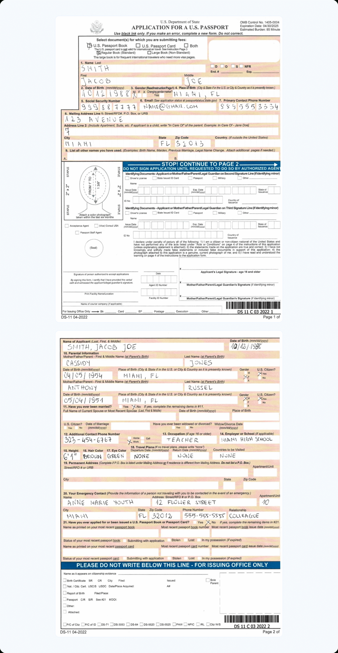 Ds-11 Passport Form - How To Fill It Out (With Examples) pertaining to Free Printable Ds 11