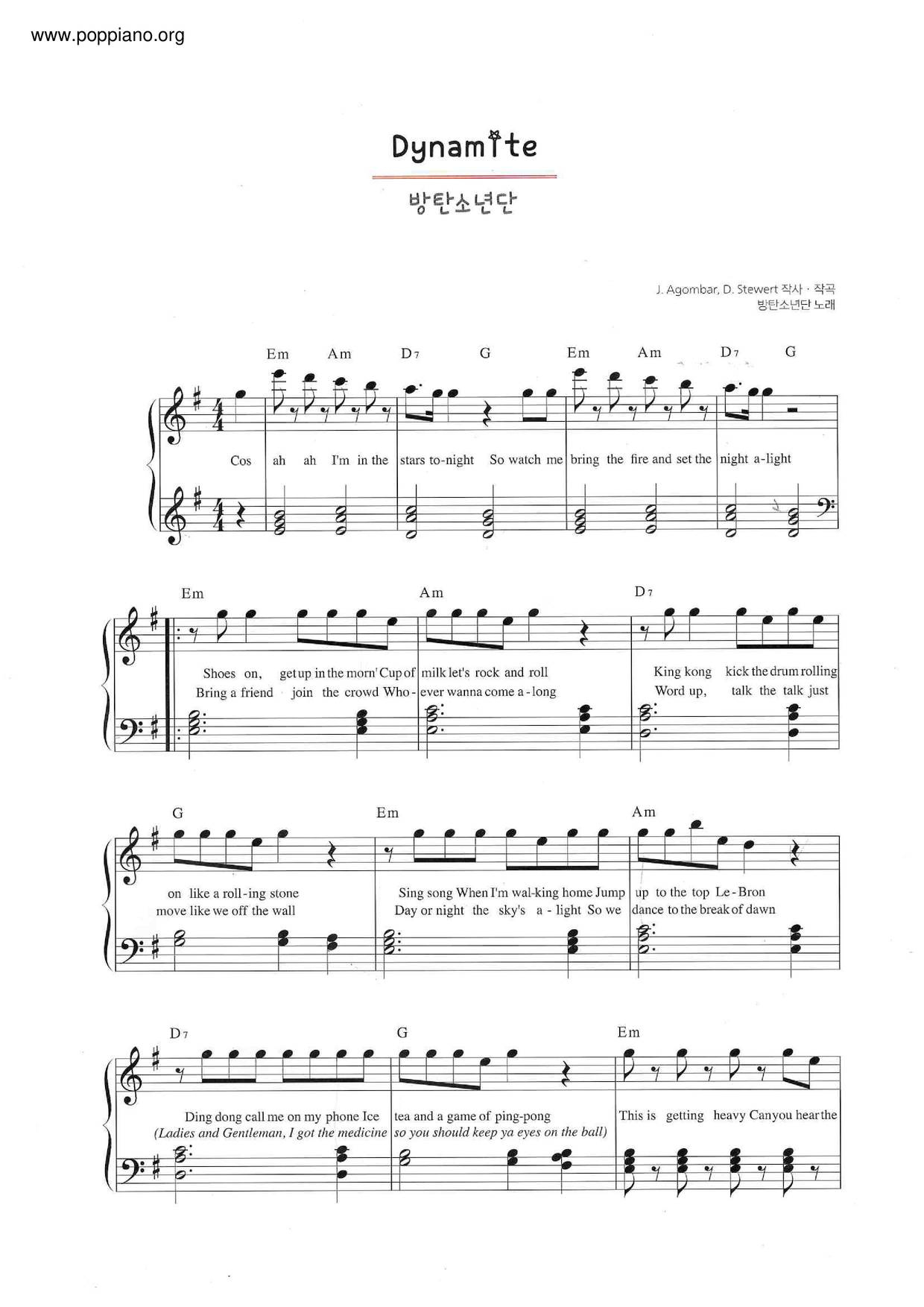 ☆ Bts-Dynamite Sheet Music Pdf, - Free Score Download ☆ within Dynamite Piano Sheet Music Free Printable
