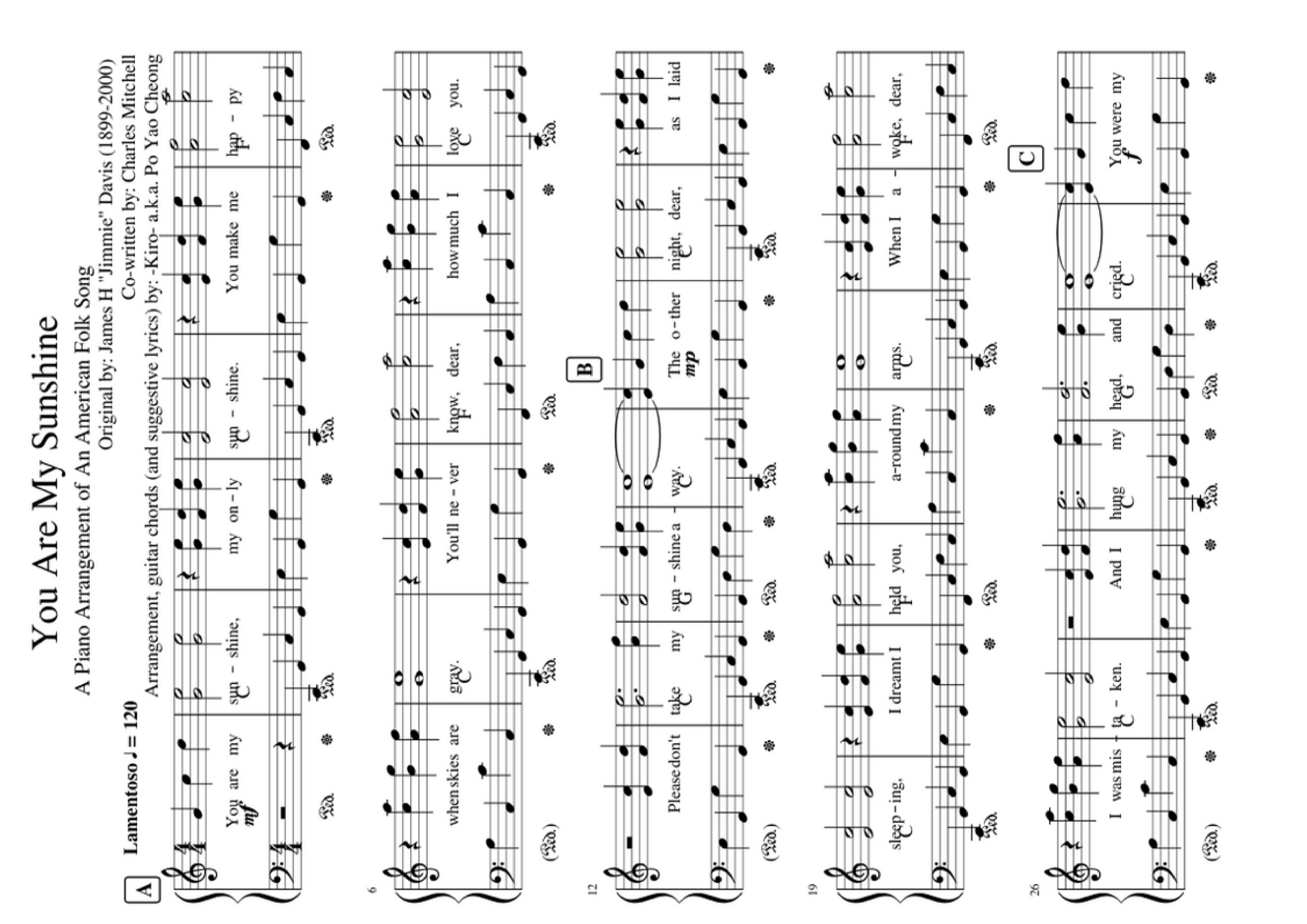 ☆ You Are My Sunshine | Sheet Music | Piano Score Free Pdf pertaining to Free Printable Piano Sheet Music For You Are My Sunshine