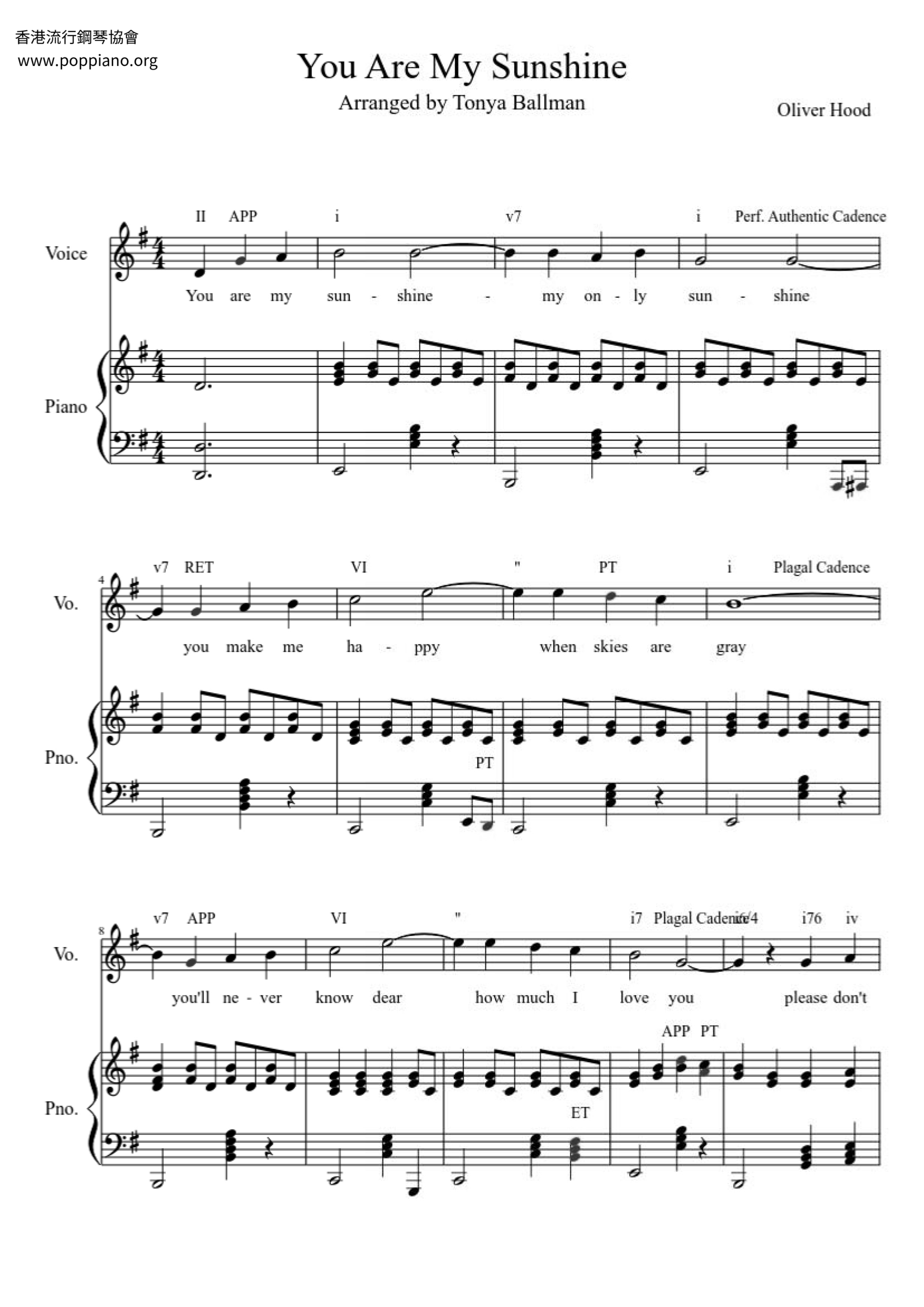 ☆ You Are My Sunshine | Sheet Music | Piano Score Free Pdf with Free Printable Piano Sheet Music For You Are My Sunshine