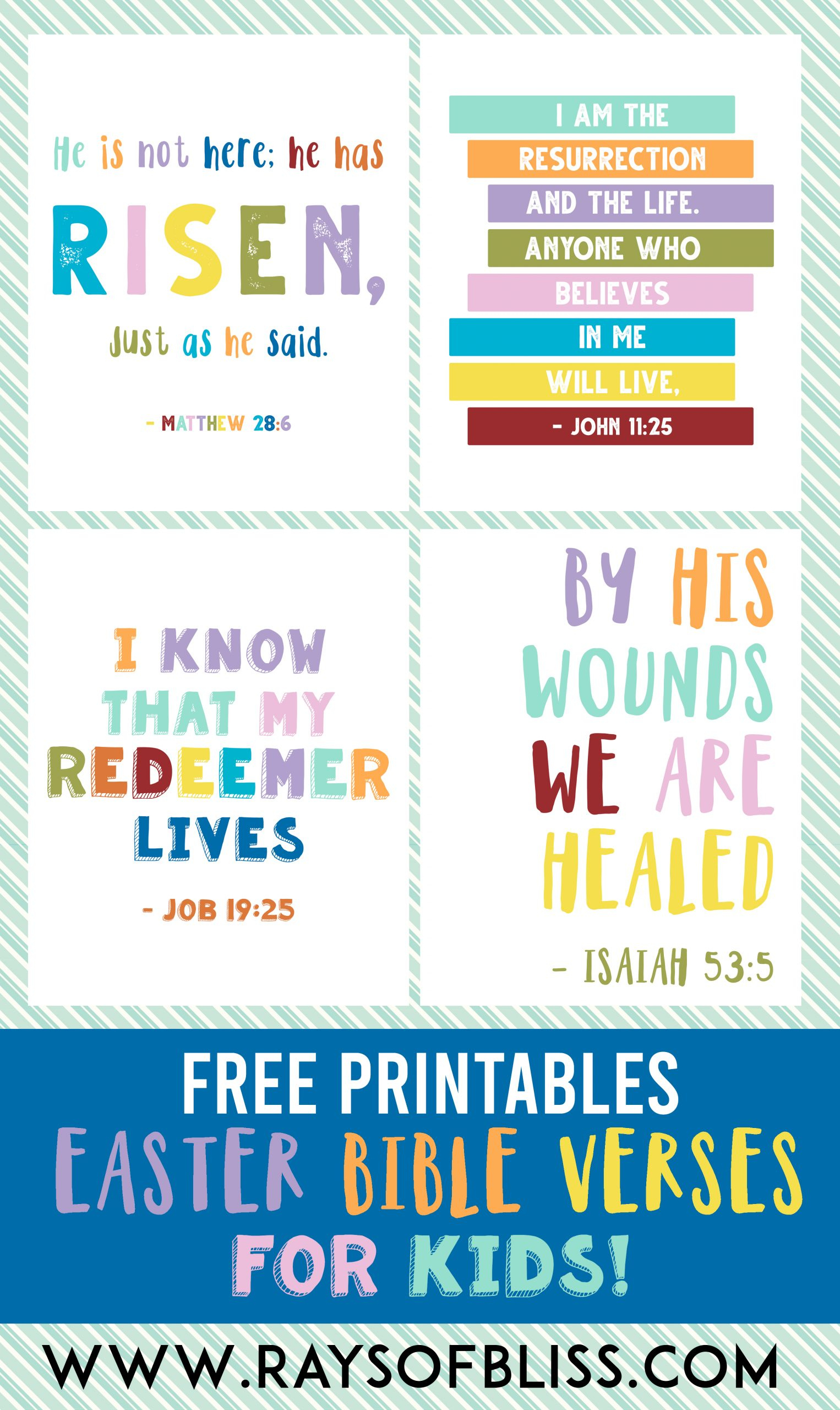 Easter ~ Kids Bible Verses Free Printables ~ Set Of 4 - Rays Of Bliss inside Free Printable Bible Verses For Children
