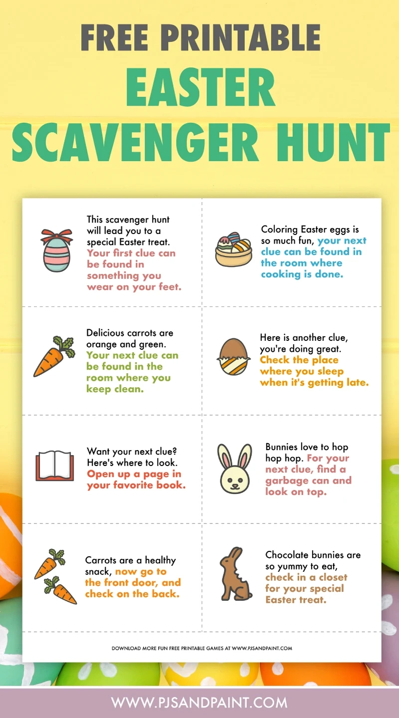 Easter Scavenger Hunt For Kids - Free Printable Game - Pjs And Paint pertaining to Easter Scavenger Hunt Riddles Free Printable