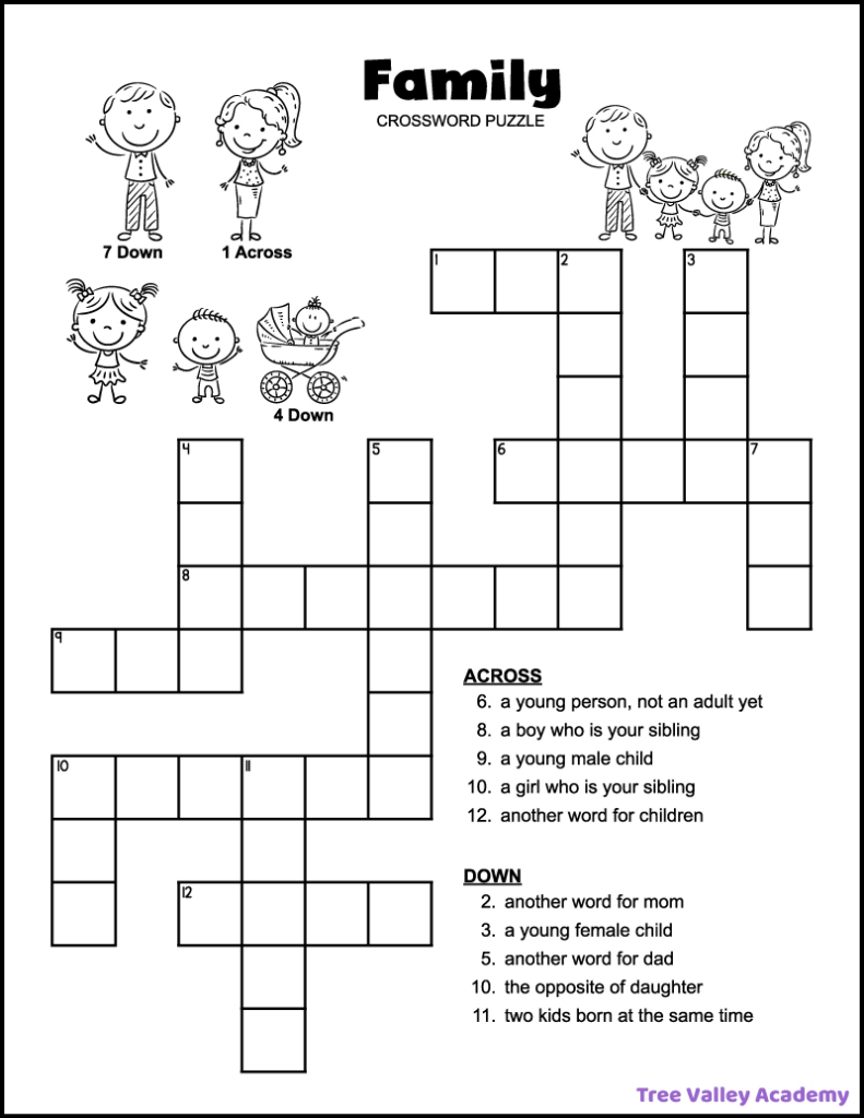 Easy Family Crossword Puzzle Tree Valley Academy Pertaining To Free Printable Easy Crossword Puzzles Easy Family Crossword Puzzle Tree Valley Academy Pertaining To Free Printable Easy Crossword Puzzles