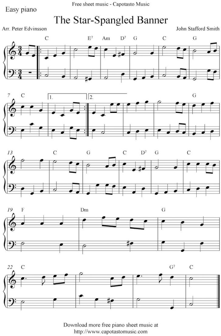 Free Printable Piano Sheet Music For the Star Spangled Banner