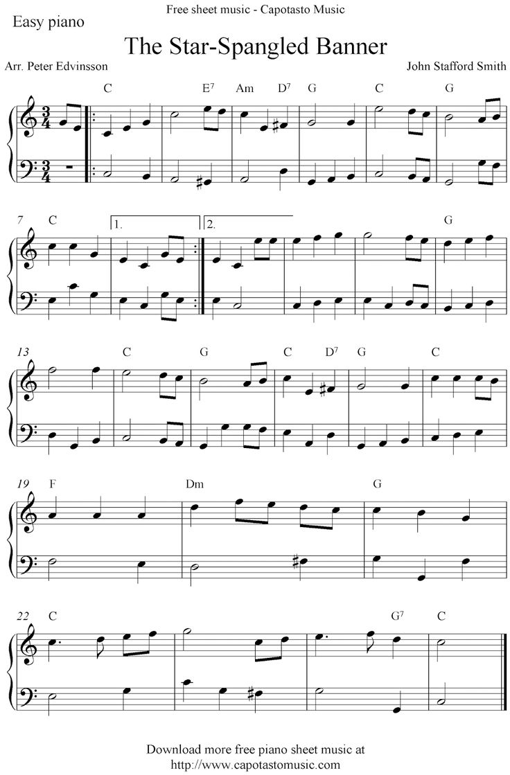 Easy Free Piano Sheet Music Solo Arrangementpeter Edvinsson Of for Free Printable Piano Sheet Music For The Star Spangled Banner