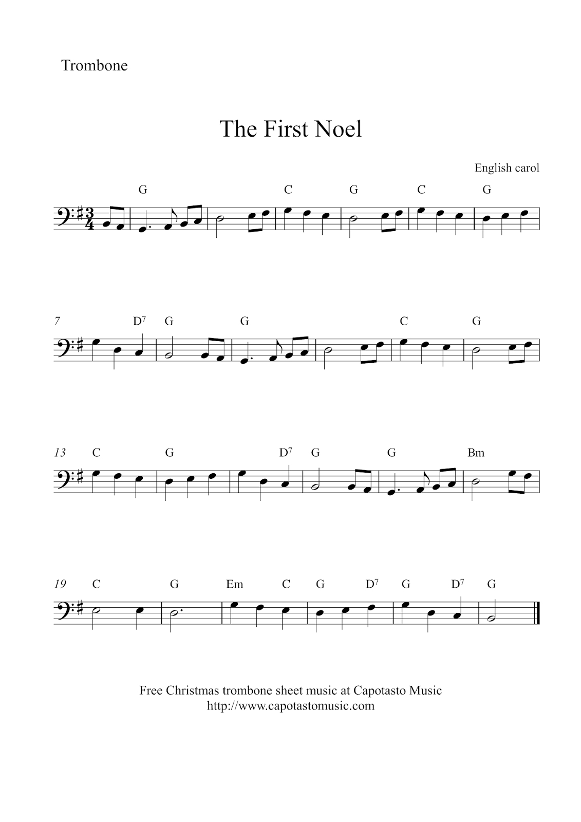 Easy Sheet Music For Beginners: Free Christmas Trombone Sheet with Trombone Christmas Sheet Music Free Printable