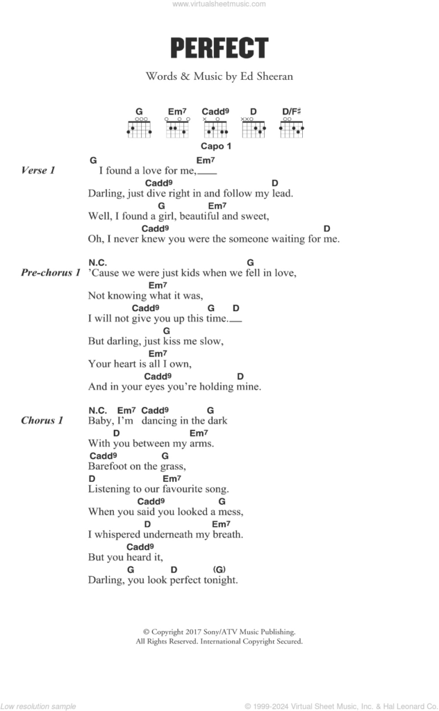 Ed Sheeran: Perfect Sheet Music For Guitar (Chords) V2 Pertaining To Free Printable Song Lyrics With Guitar Chords Ed Sheeran: Perfect Sheet Music For Guitar (Chords) V2 Pertaining To Free Printable Song Lyrics With Guitar Chords