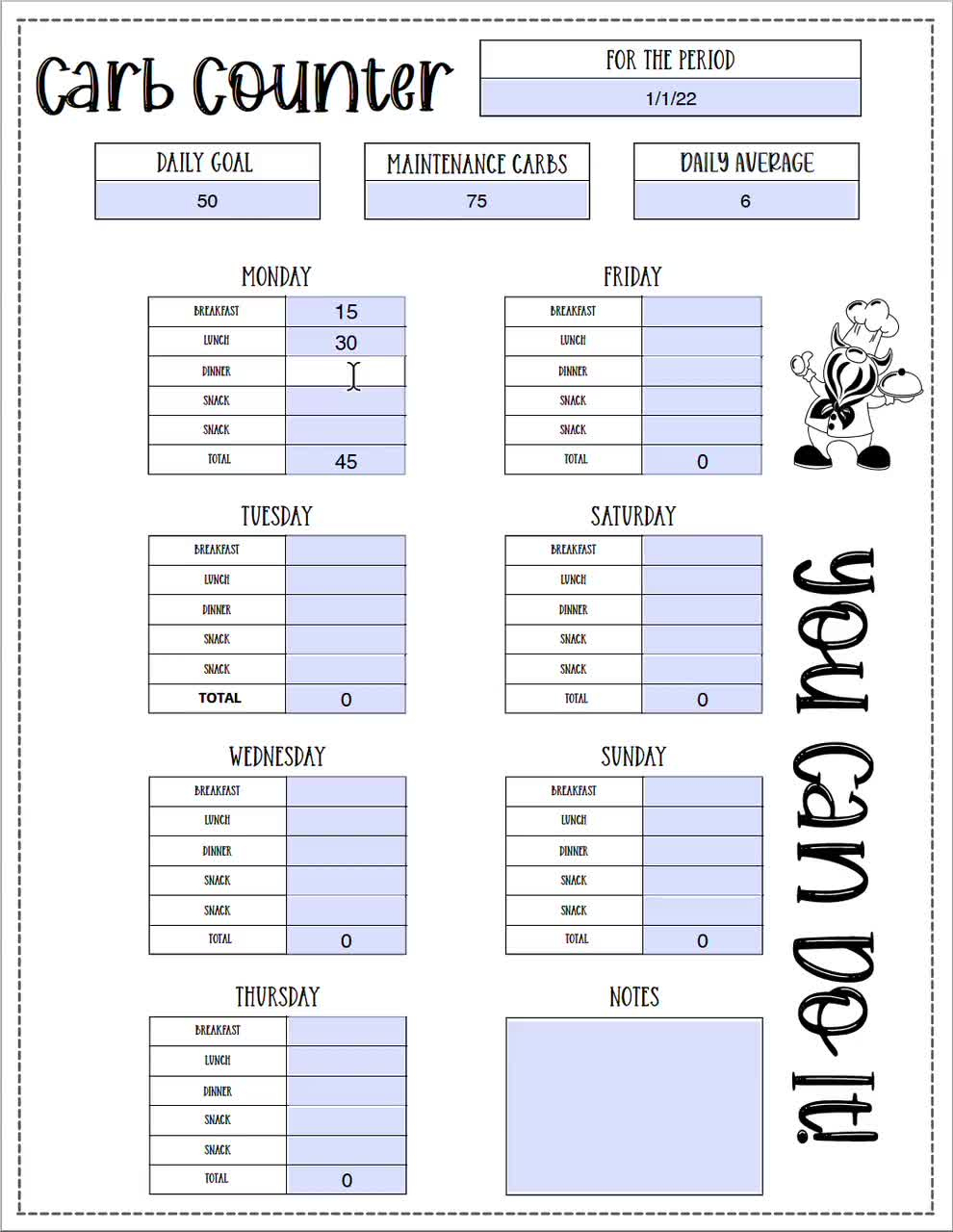 Editable Carb Counter Printable | Instant Calculations Carb Counter In Adobe Pdf | Instant Download | Meal Plan | Low Carb Food List Incl intended for Free Printable Carb Counter Chart
