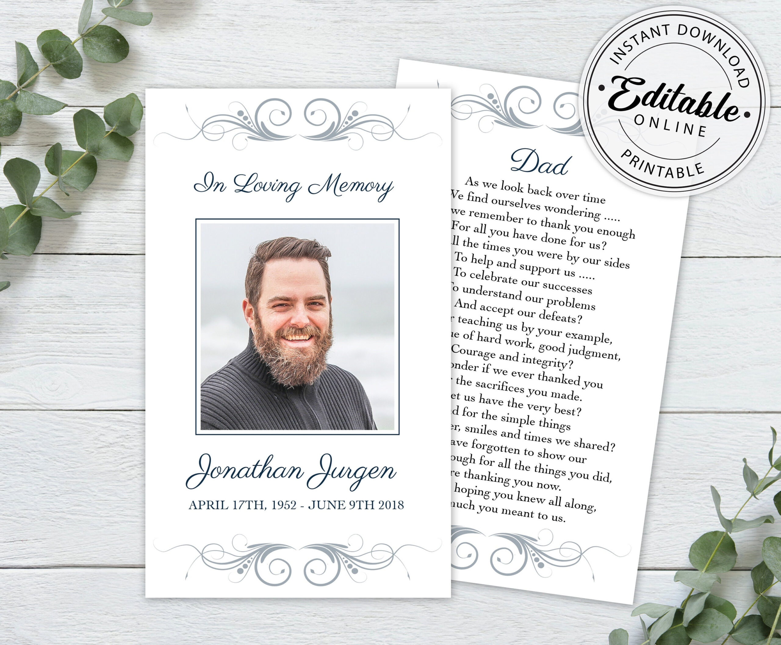 Editable Funeral Prayer Card Template, Printable Memorial Prayer regarding Free Printable Funeral Prayer Card Template
