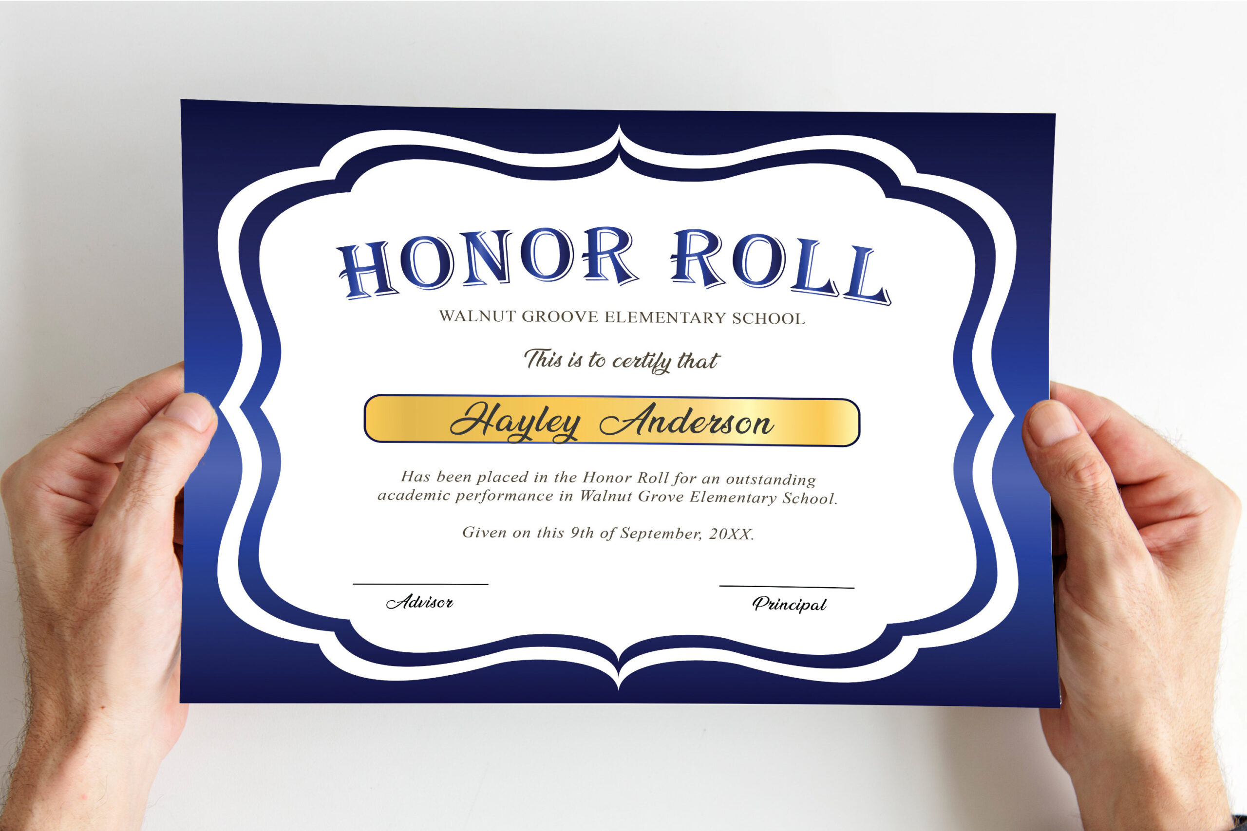Editable Honor Roll Certificate Template, Royal Blue School Award with regard to Free Printable Honor Roll Certificates Kids