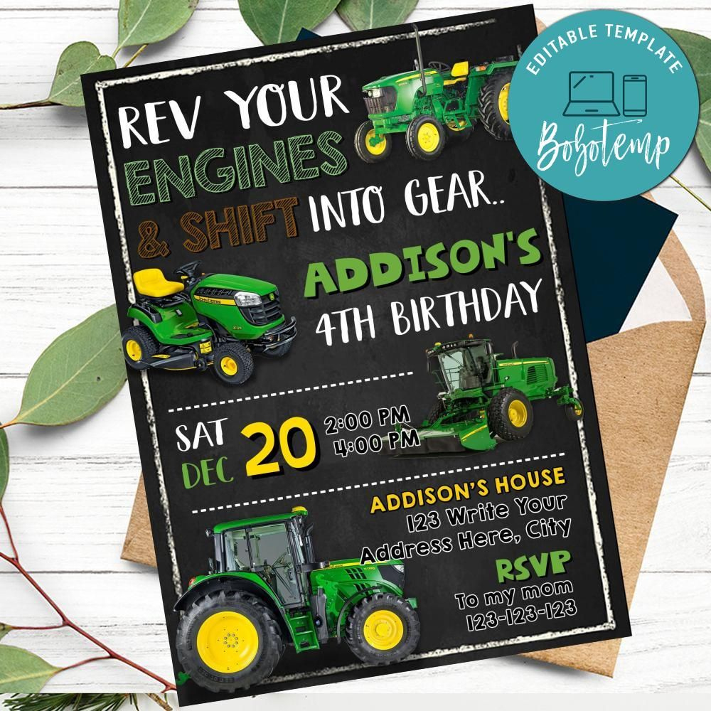 Editable John Deere Tractor Birthday Invitation Instant Download inside Free Printable John Deere Birthday Invitations