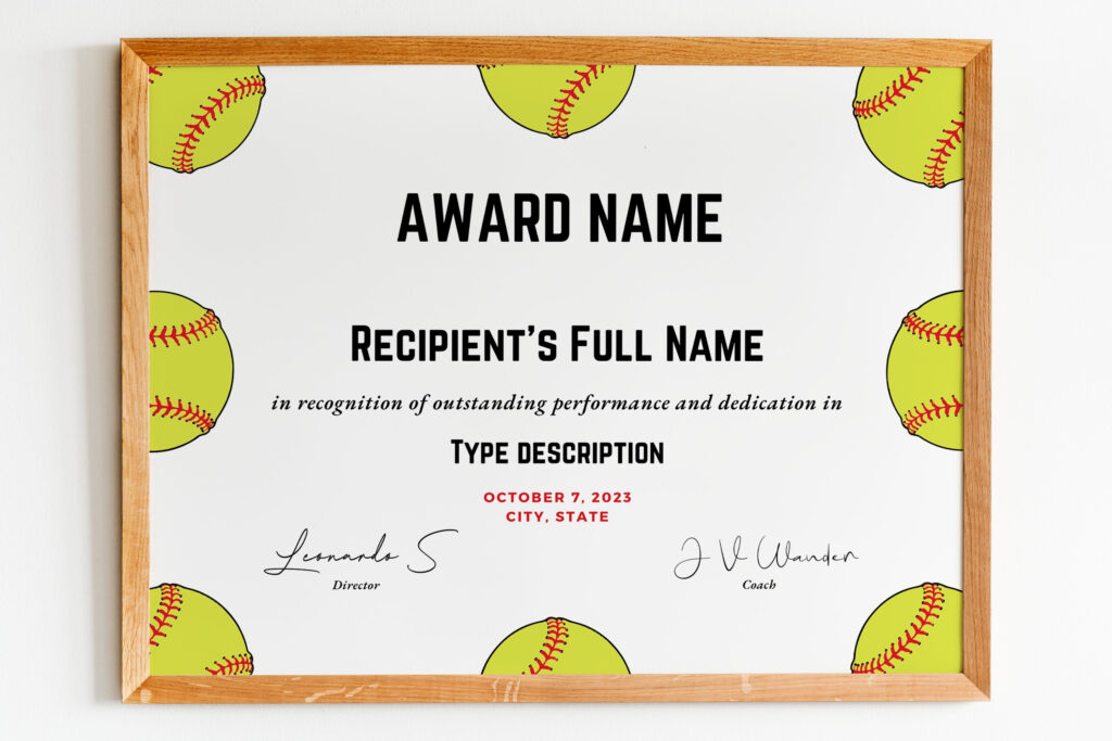 Editable Softball Award Certificate Template, Printable Throughout Free Printable Softball Award Certificates Editable Softball Award Certificate Template, Printable Throughout Free Printable Softball Award Certificates