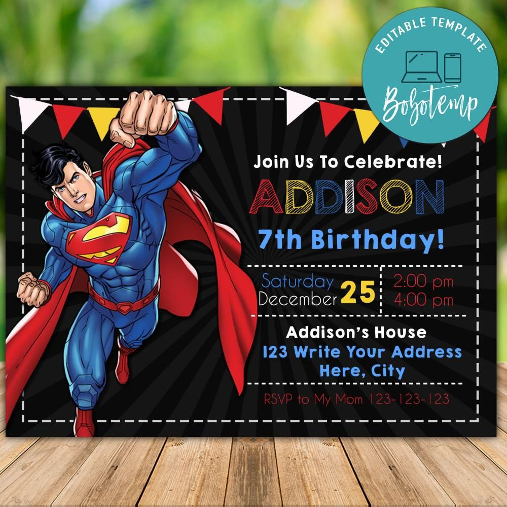 Editable Superman Birthday Invitation Instant Download | Bobotemp Within Free Printable Superman Invitations Editable Superman Birthday Invitation Instant Download | Bobotemp Within Free Printable Superman Invitations