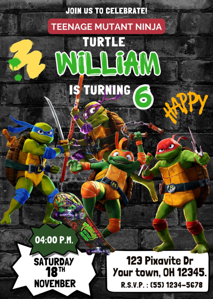 Editable Teenage Mutant Ninja Turtles Mutant Mayhem Birthday Invitation Template | Fantastic Invite Inside Free Printable Tmnt Birthday Party Invitations Editable Teenage Mutant Ninja Turtles Mutant Mayhem Birthday Invitation Template | Fantastic Invite Inside Free Printable Tmnt Birthday Party Invitations