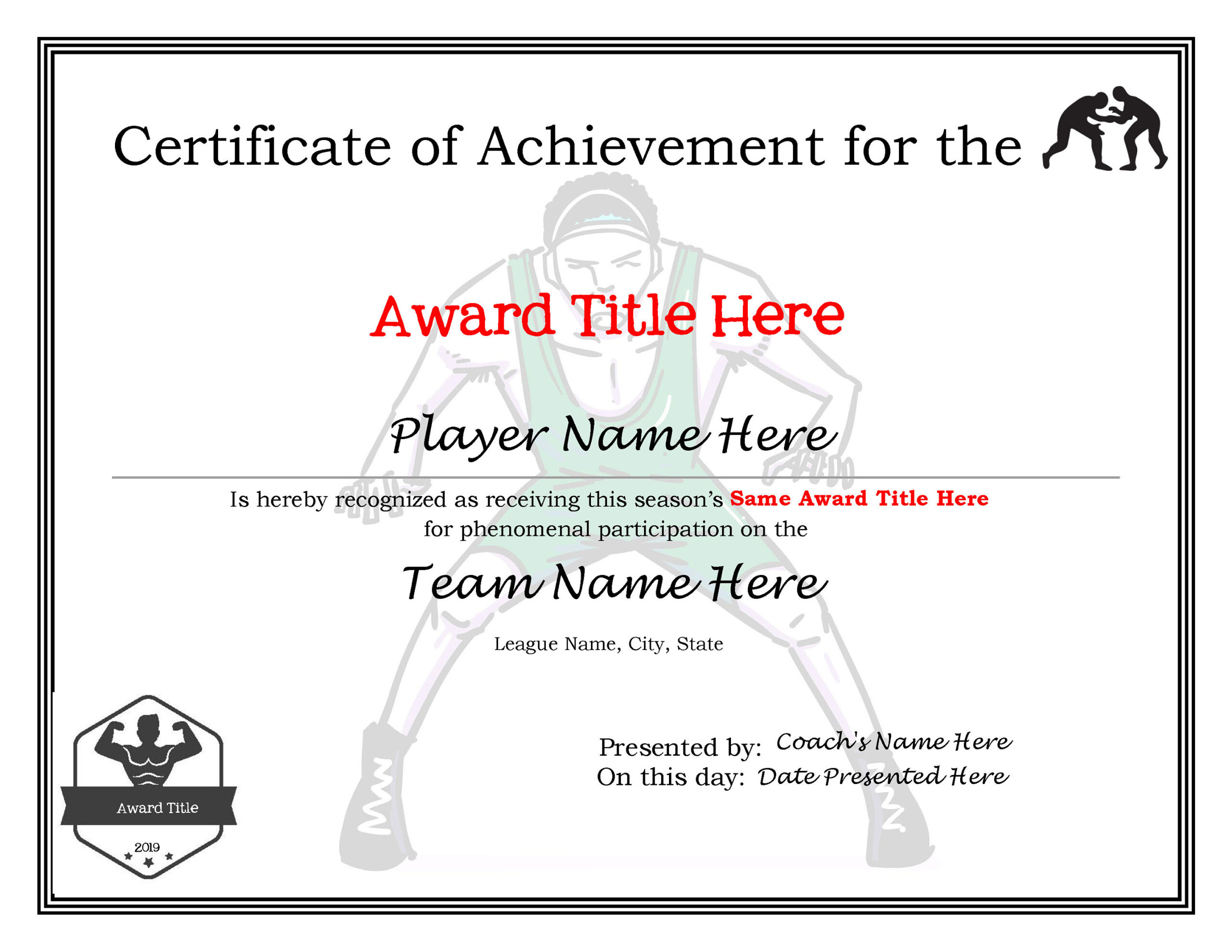 Editable Wrestling Certificates-Digital Downloadable Printable intended for Free Printable Wrestling Certificates